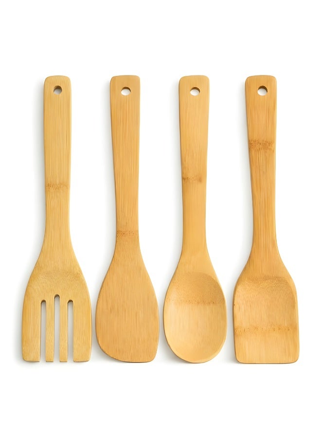 BLUBRAIN Wooden Spoons For Cooking 4 Piece Organic Bamboo Utensil Set For High Heat Stirring In Nonstick Pots & Pans Quality - Image 1